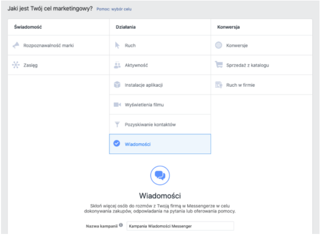 wybór celu kampanii